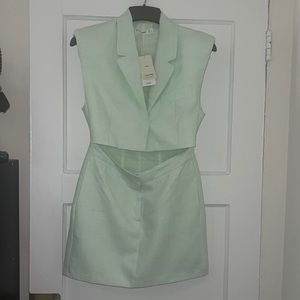 Cut-out linen-blend dress